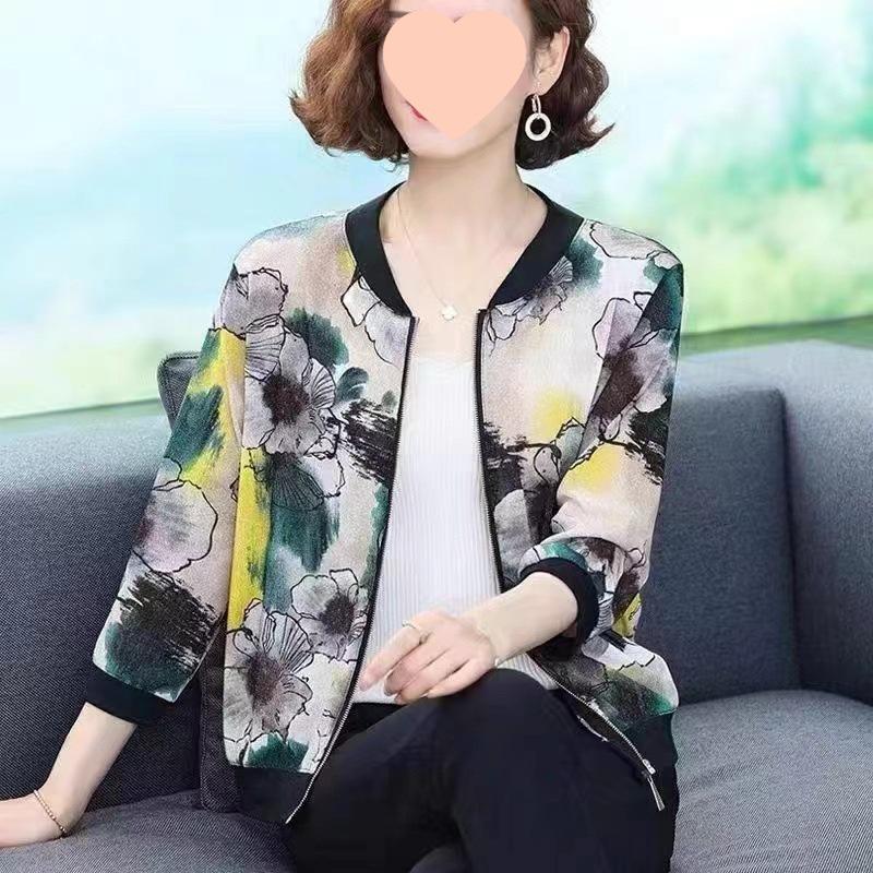 

Summer Floral Print Sun Protection Cardigan for Women - Trendy, Lightweight, Plus Size Baseball Jacket Style 4XL
