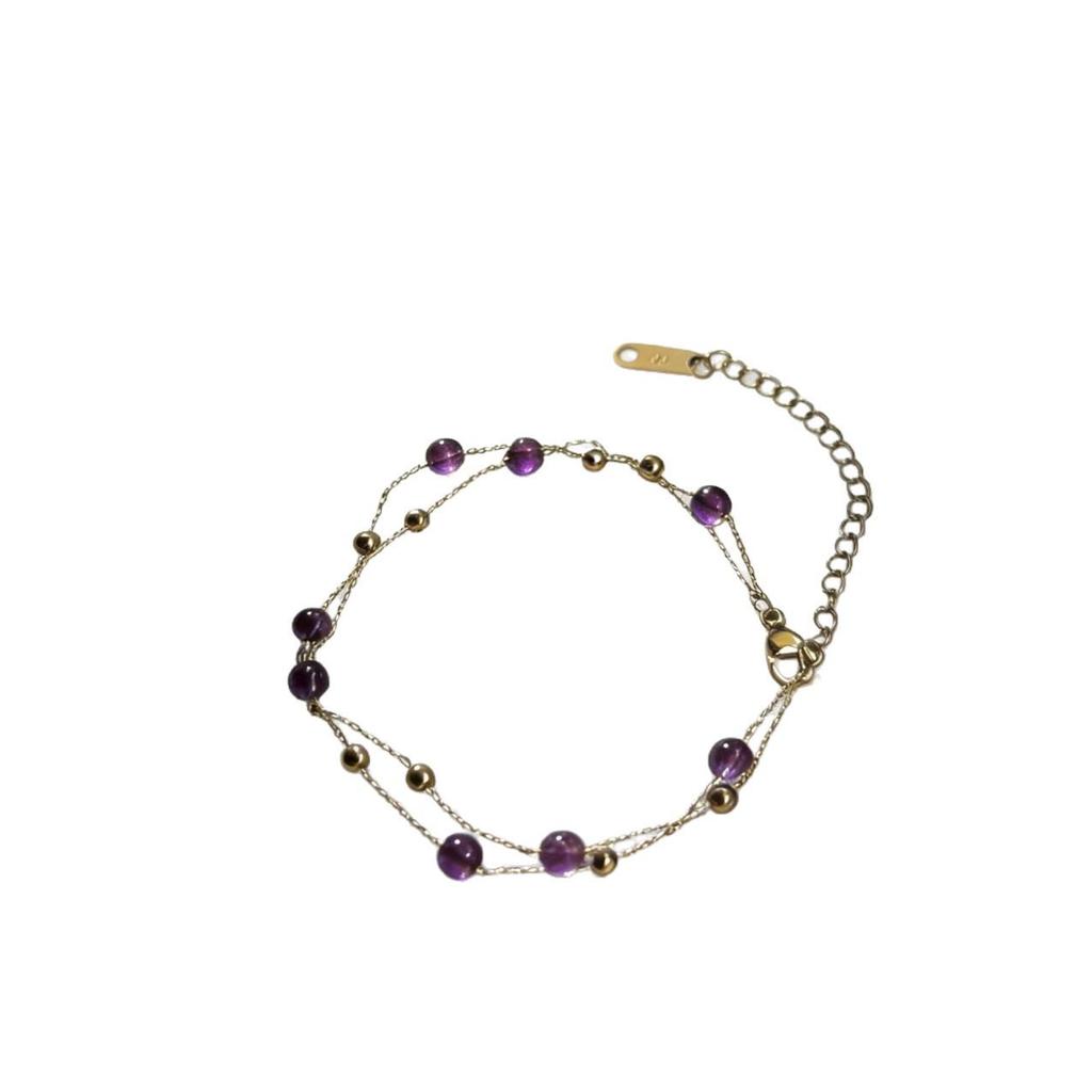 Elegant Women's Thin Chain Amethyst & Semi-Precious Stone Beaded Bracelet – Niche Design, Light Luxury Gift