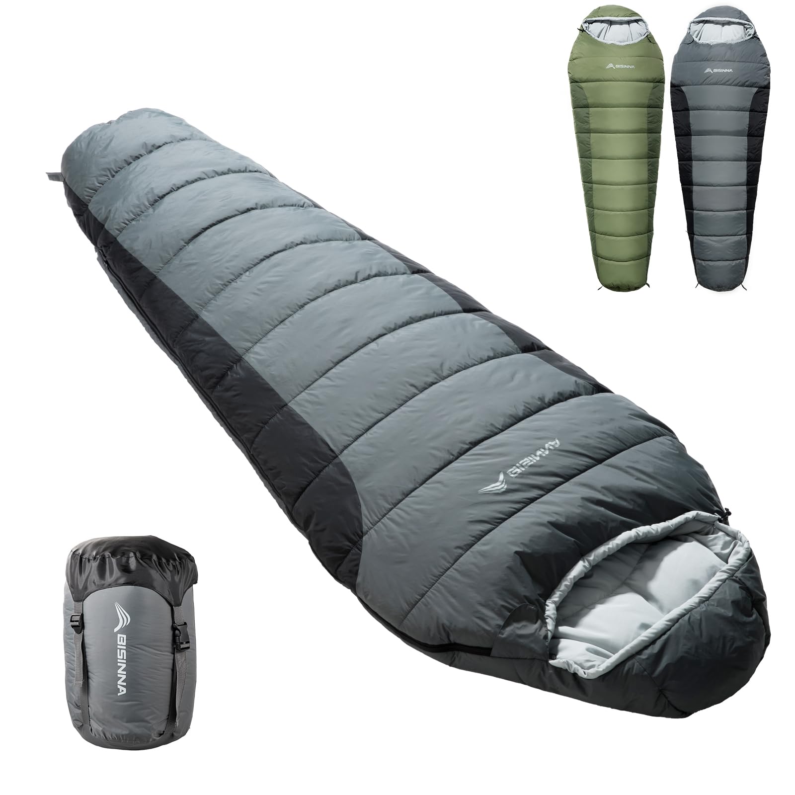 

BISINNA Спальный Искусственный Мумия Зимний и 40D Нейлон YKK Двойной Мешок для Хранения Полностью Все Спальные в Катастрофе Гора Дневной Сон Мешок, Пух, Стиль, серый