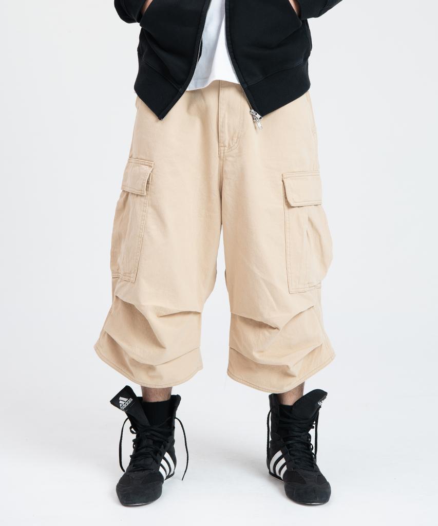 Nodeu Stone Washed Cargo Shorts (Beige)
