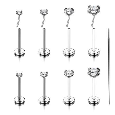 4 ks/sada 18G 20G náušnice s plochou zadní stranou 316L chirurgická ocel bez závitu tragus chrupavka nosní piercing push pin kroužky na rty piercing šperky hypoalergenní