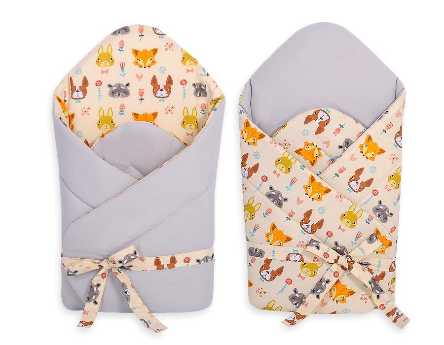 2-in-1 Baby Wrap with Tie, Stiffened and Soft - Cream Animals