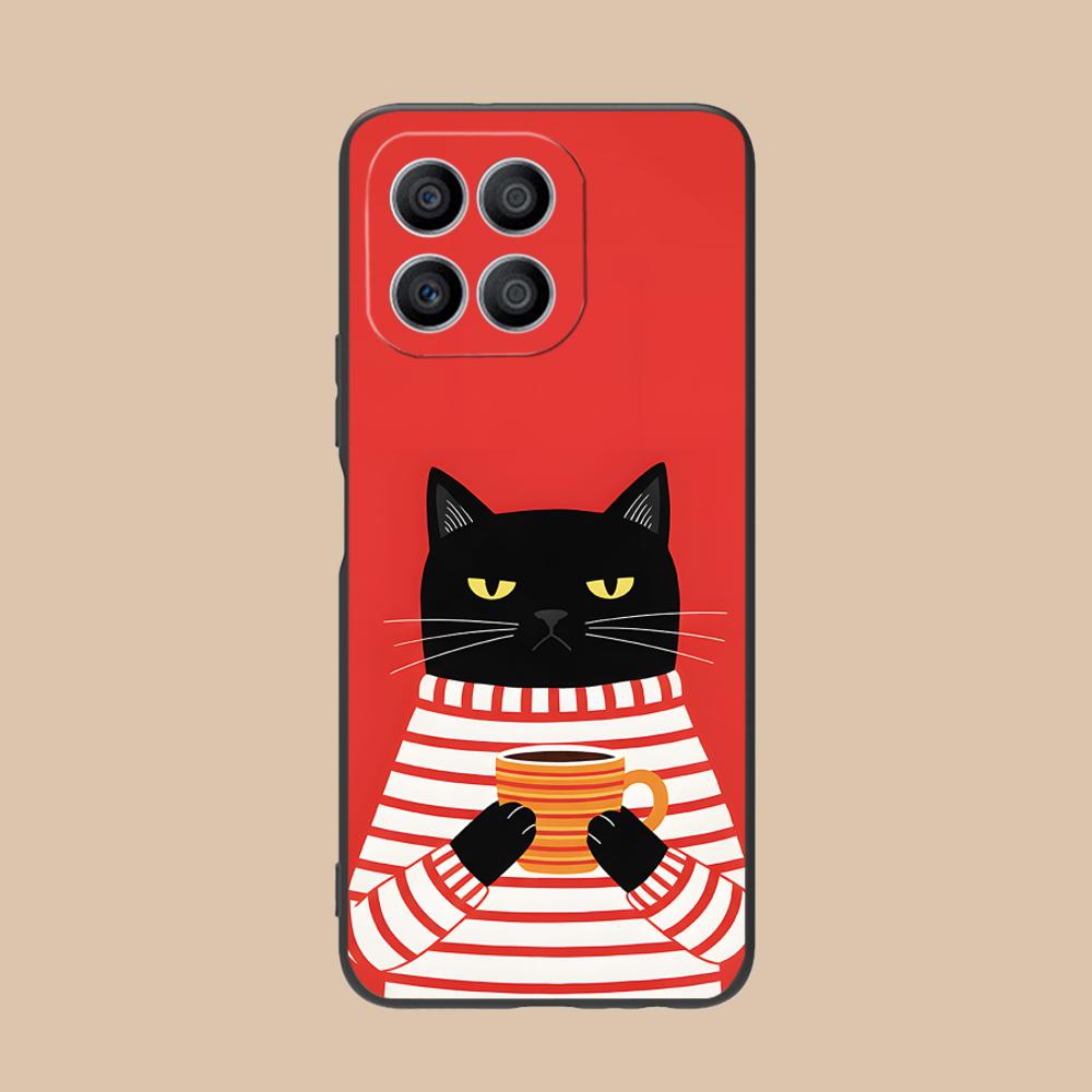 Cute Coffee Cat Matte TPU Mobile Phone Case for Honor 90 80 70 60 50 30 20 10 9 8 7 Pro S SE Lite 5G Colorful Printing Cover
