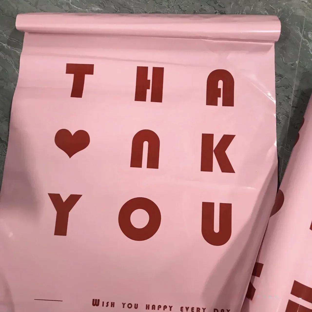 

10 шт. Милая розовая сумка для одежды с надписью «Спасибо», интернет-магазин женской и детской одежды, толстая водонепроницаемая сумка для упаковки 35*45cm розовый