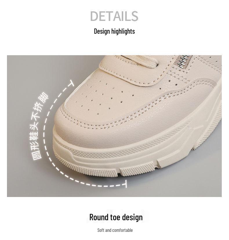 2025 Versatile White Sneakers: Breathable, High Thick Sole, Solid Color, Wear-Resistant Student Board Shoes for Spring, Summer, and Autumn.