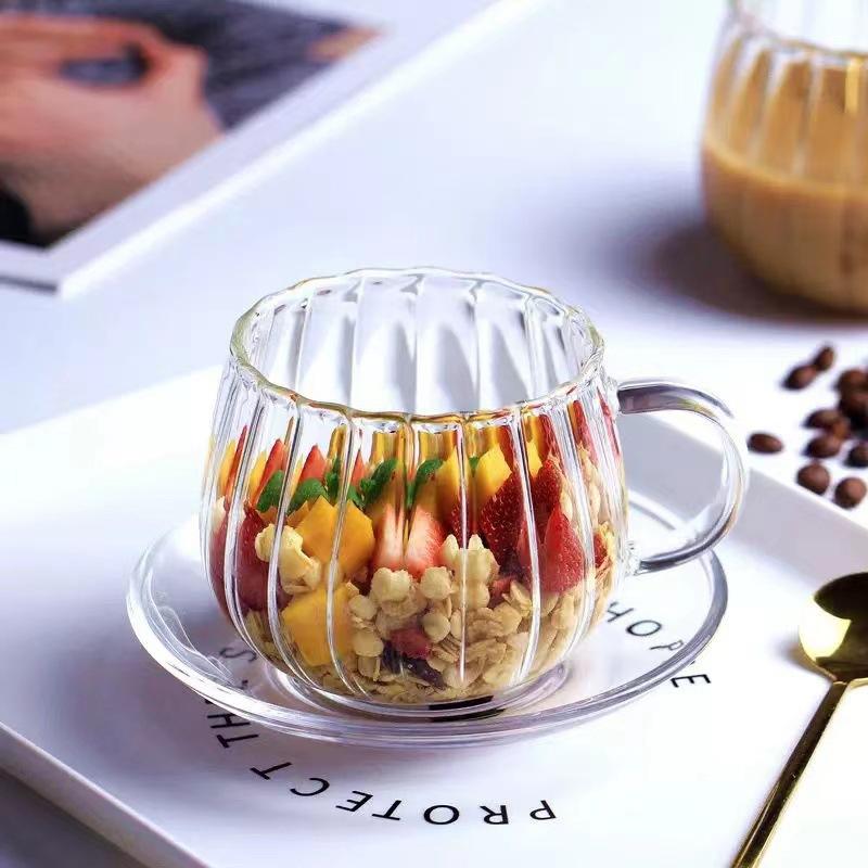 Striped Glass Cup Cold Coffee Cups Drink Glass Cup Kitchen Accessorie Breakfast Cup For Milk Tea Juice Water Drink Bottle