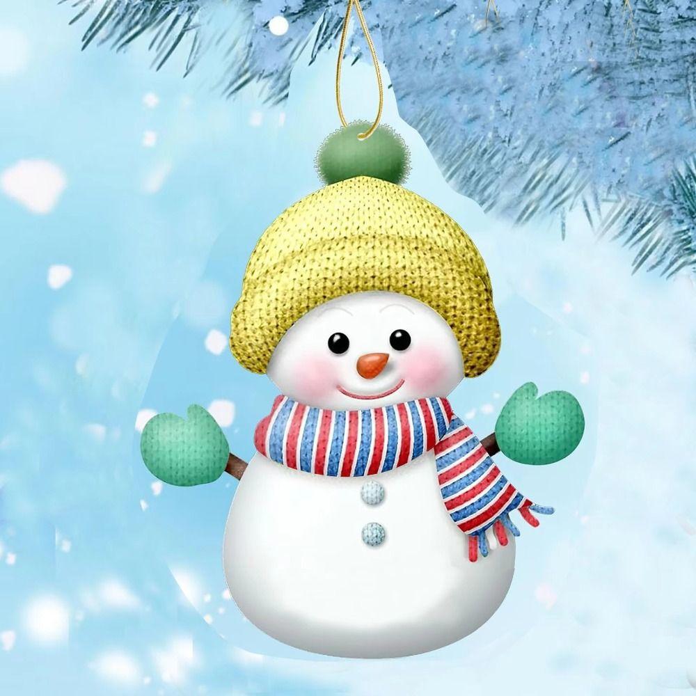 7PCS 2D Flat Snowman Pendant Acrylic Car Rearview Mirror Pendant  Navidad Decor