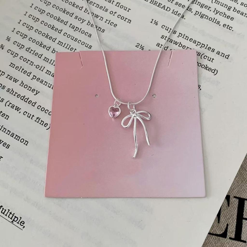 S925 Sterling Silver Heart Bow Necklace for Women - Luxury 2024 Pink Diamond Clavicle Pendant