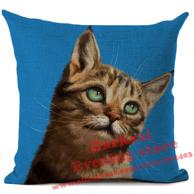 Cat Cushion Cover Kitten Printed Linen Throw Pillows Living Room Sofa Decor Throw Pillows Home Decoration Pillowcase Xcm