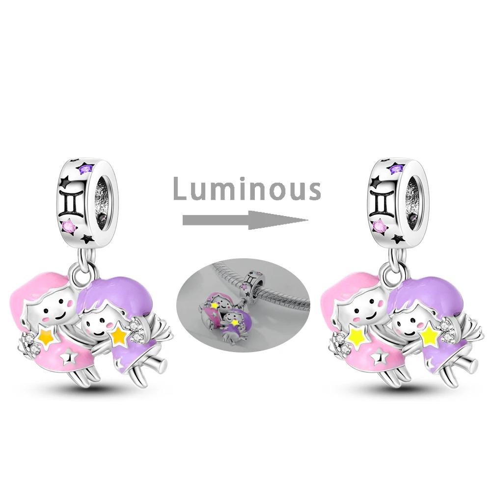 Zodiac Signs Original Charms Copper Glow In Dark Pendants Beads Fit Bracelet Diy Jewelry Birthday Gift For Women