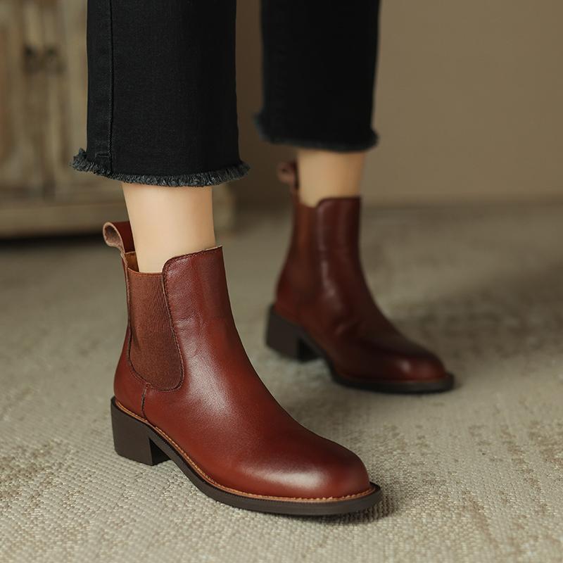 Krazing Pot Cow Skin Autumn Winter Shoes Concise Thick Heels Size 43 Size 42 Chelsea Boots Round Toe Slip on Retro Ankle Boots