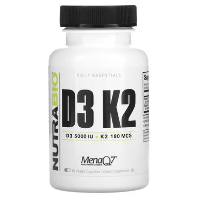 NutraBio, D3 K2, 60 Cápsulas Vegetarianas