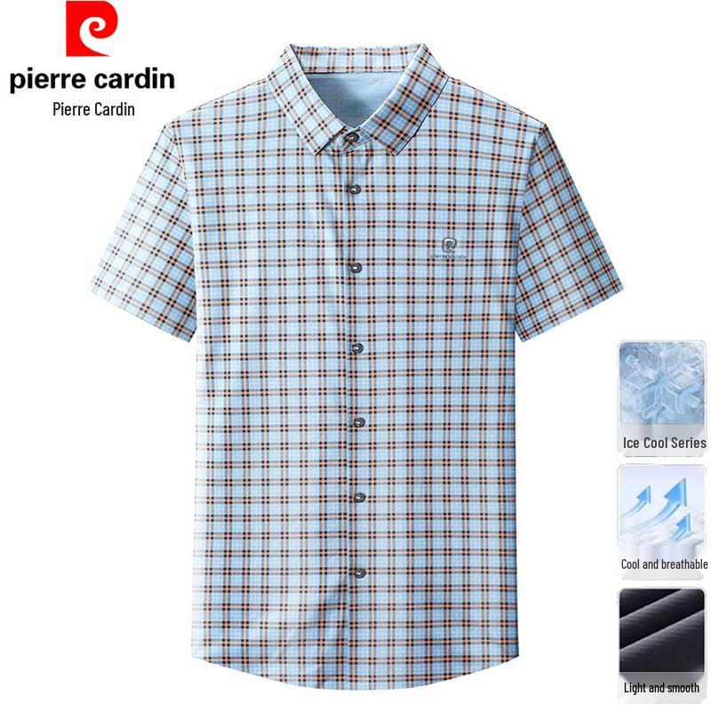 Pierre Cardin Men's Ice Silk Plaid Polo Shirt