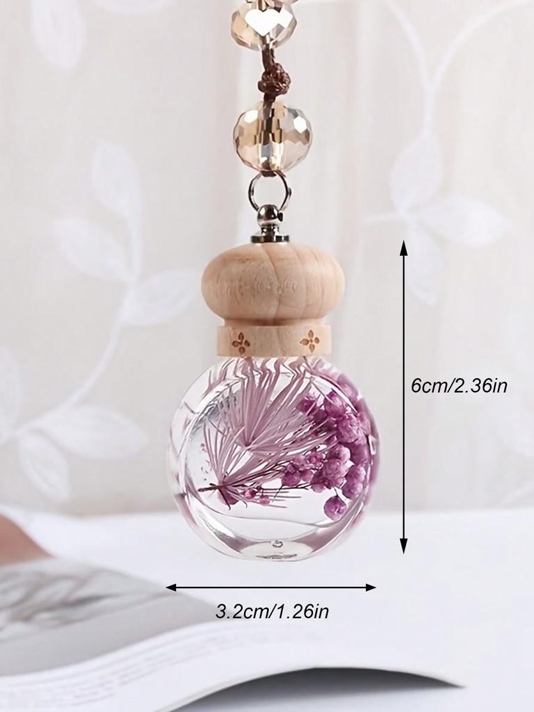 Car Fragrance Pendant - Empty Glass Bottle with Preserved Flowers, Refillable with Essential Oil or Perfume, Hanging Fragrance