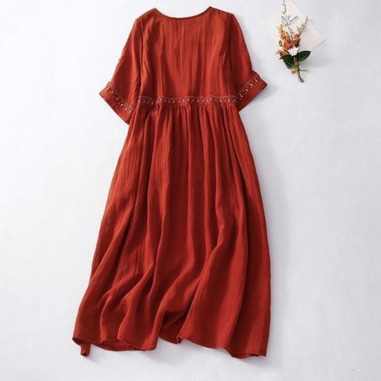 Vestido de Verano para Mujer Talla Grande Boho Manga Corta Cuello Redondo Suelto Largo Casual Fluido Playa Vestido Línea A