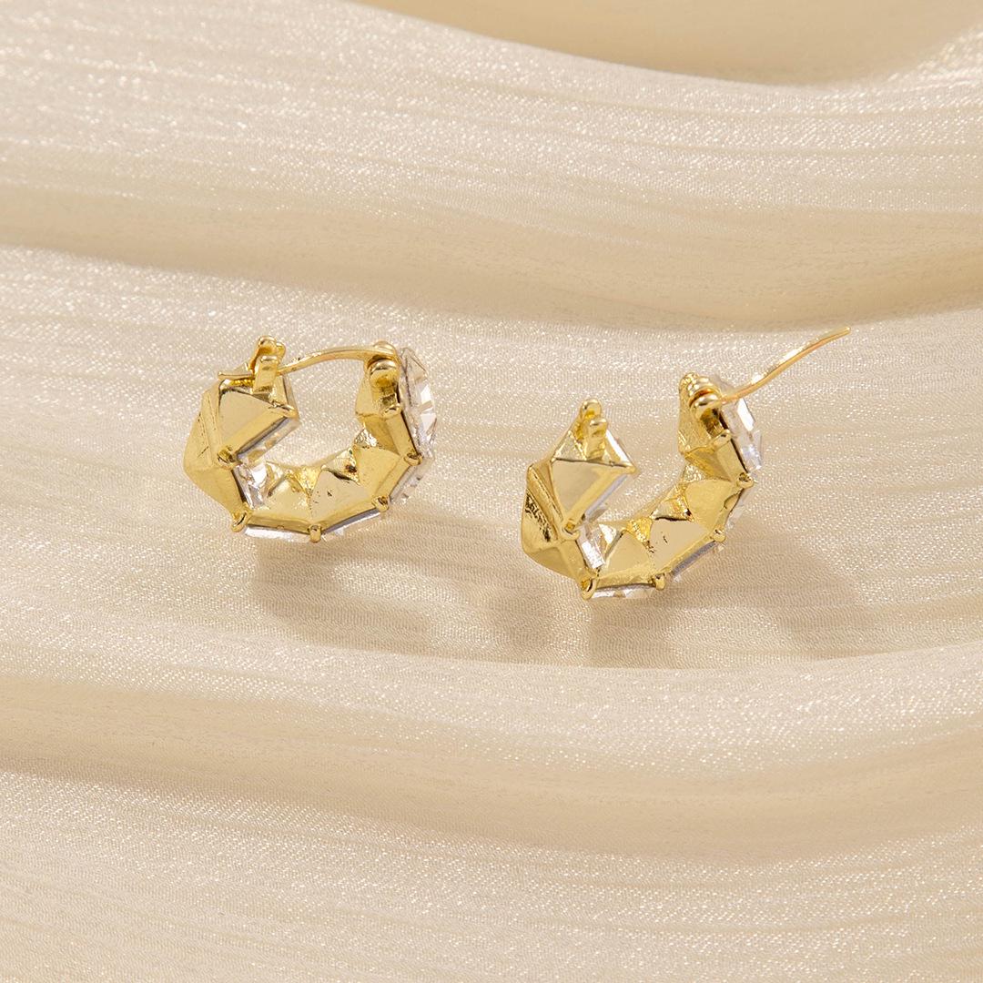 New French Retro Square Crystal Geometric Earrings - High-End, Light Luxury Design
