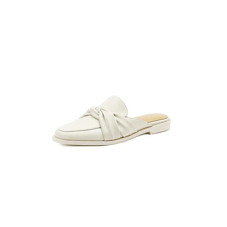 Fashion NEW Summer Women Mules Split Leather Shoes for Women Round Toe Low Heel Shoes Cover Toe Slingback Women Sandals Knot Slippers