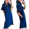 Spring and Summer Fashion Flowing-Effortless Style Denim Dress with Collar and Partially Opened Front Sleeveless Long Dress for Women