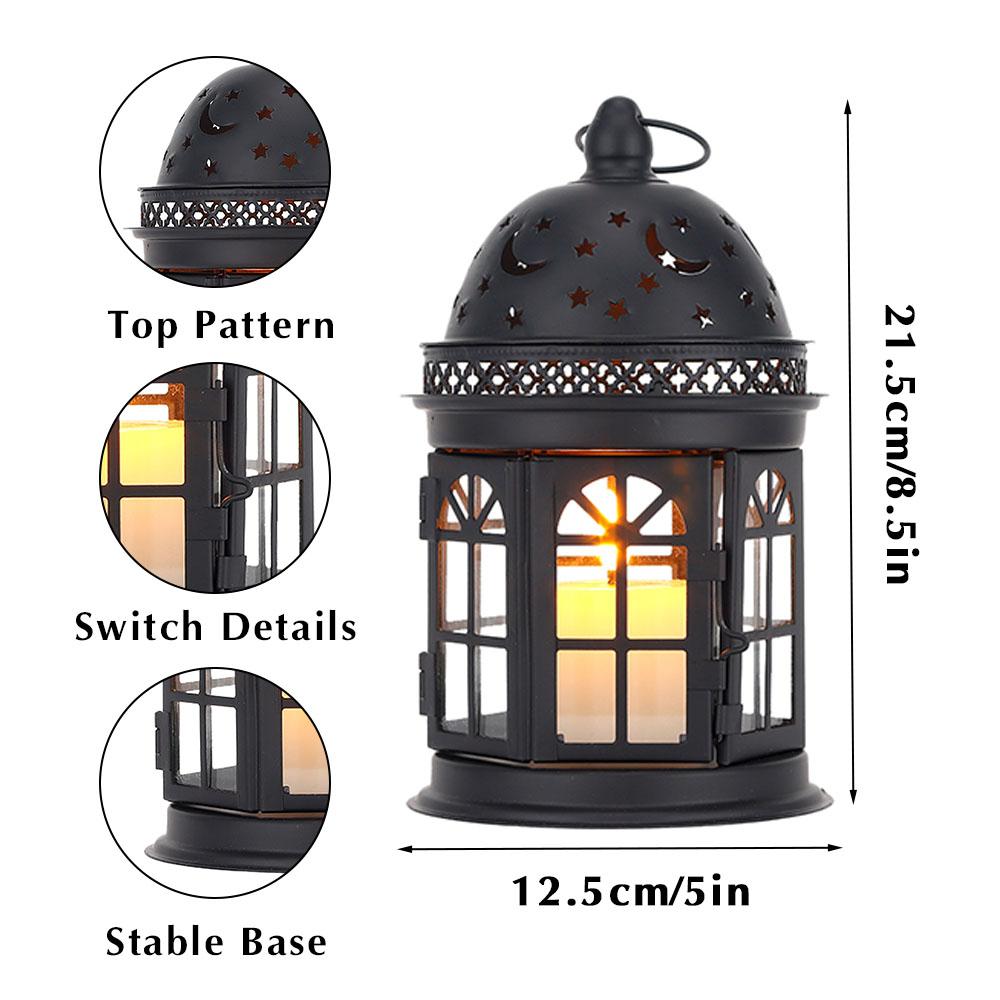 2Pcs Vintage Candle Holder Lantern Metal Hanging Candleholder for Indoor Outdoor Weddings Home Decor (Black)
