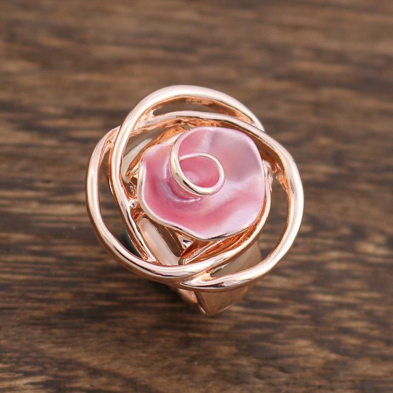 

Эмалированное кольцо-резинка с цветком розы, высококачественное женское универсальное кольцо из розового сплава elastic adjustable