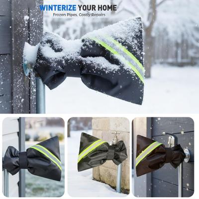 Winter Faucet Cover Outdoor Faucet Freeze Protection Cover Adjustable Waterproof Insulated Spigot Cover with Reflective Stripe for Garden Yard