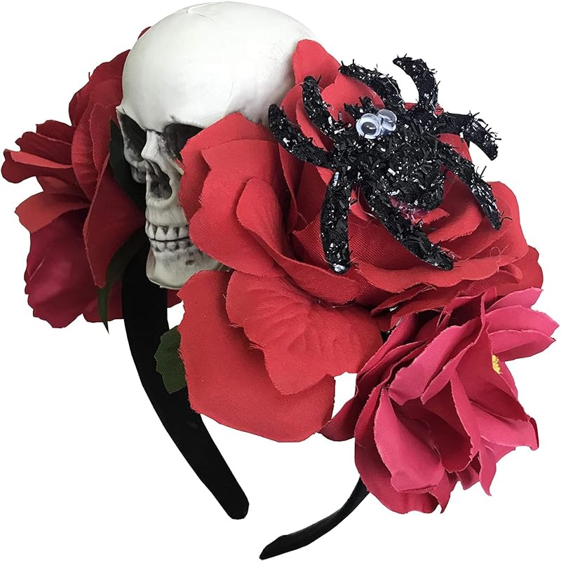 

[Madrugada] skull skull skeleton headband rose headdress halloween day of the dead Authentic Mexico wind costume accessories ladies S620 (red)