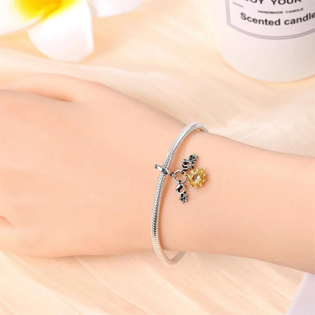 Copper-Plated Romantic Couple Series Charms Fit 3Mm Snake Bone Bracelet Diy Bead Women Jewelry Birthday Gift New In