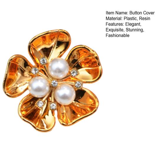 Flower Cufflinks Faux Pearl Rhinestone Flower Button Covers for Women Dress Shirts Crafting DIY Embellishments Gifts