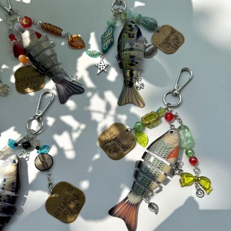 Innovative Fishing Baits Inspired Keychain with Dynamic Structure Sea Star and Beads Key Holder Everyday Accessory