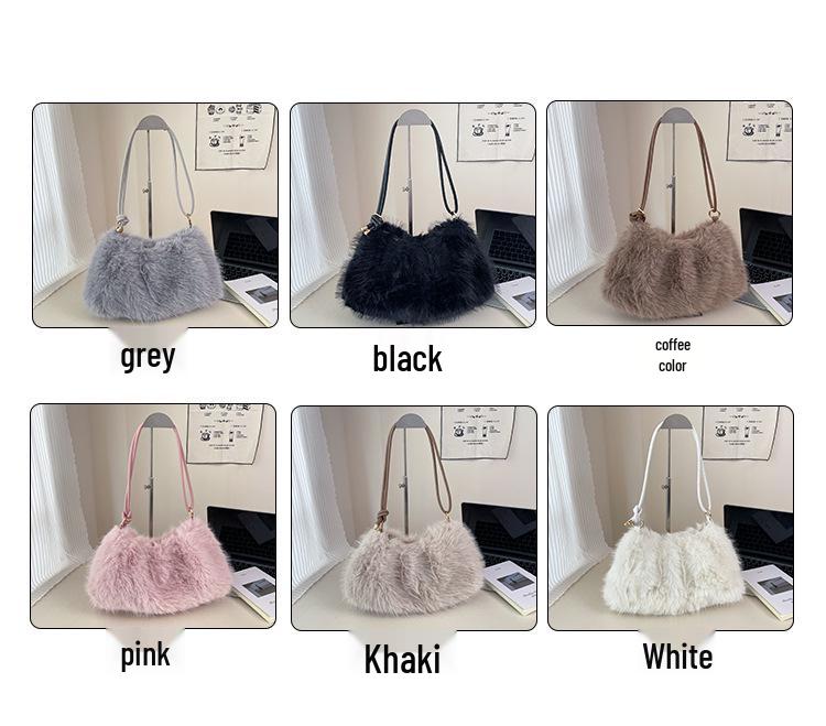 Geantă de umăr crossbody de pluș toamnă/iarnă: Geantă de umăr elegantă, unică, cu textură de nișă