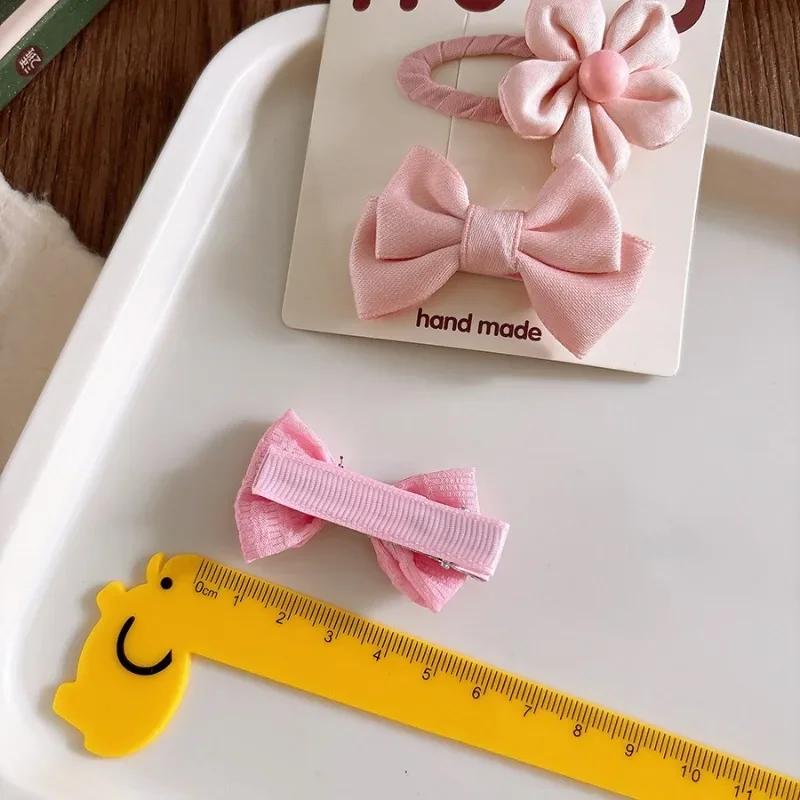 2pcs Pink Kids Barrettes Flower and Bow Fabric Bow Children Baby Hair Clips Hairpins BB Girl's Bangs  Hairpins Kids Accessories