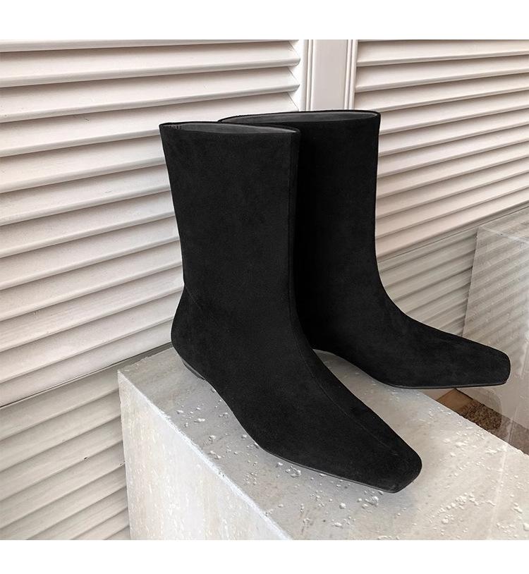 Cowhide Version~ Niche New Retro Short Boots, Wedge Heel Medium Tube, Loose Sleeve, Knight Boots, Chimney Leather, Versatile Medium