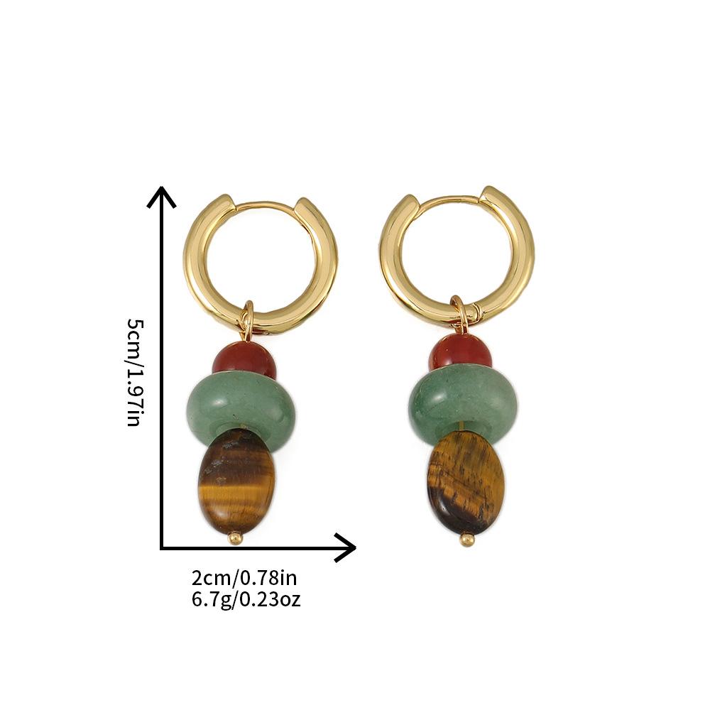 GEMCHIC Women s Vintage Tiger Eye Stone Hoop Earrings with Agate Beads