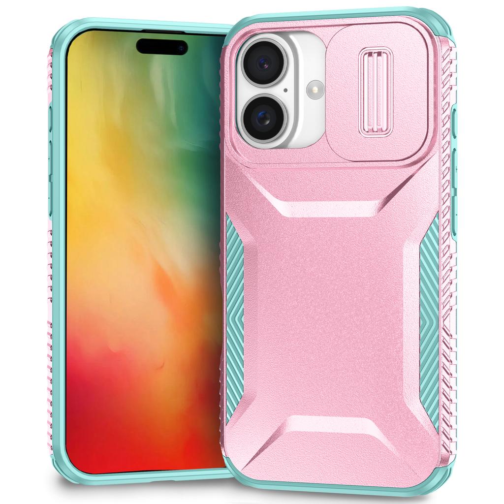 For iPhone 16 Case TPU+PC Phone Protector with Slide Lens Cover
