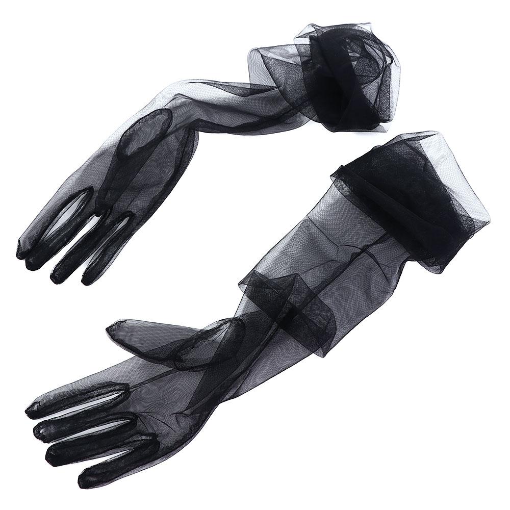 Silky Fashion Women Elbow Sheer Tulle Thin Gloves Lace Mitten Women Gloves Five Fingers Mitts