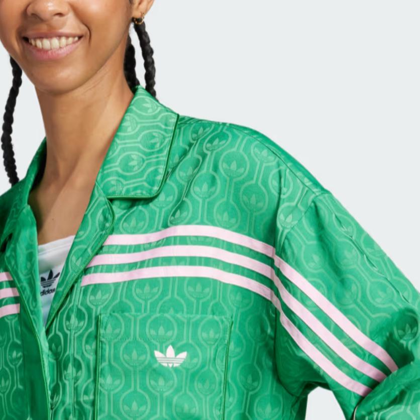 Adidas Originals 70s Striped Printed Fashion Versatile Comfortable Jacket Women Jacket Green JN7659