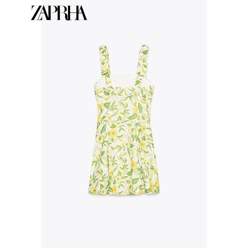 Zaprha 2025 New Arrival Sweet Printed Linen Blended Short Dress Small Waist-Tight Slim Looking 8351037