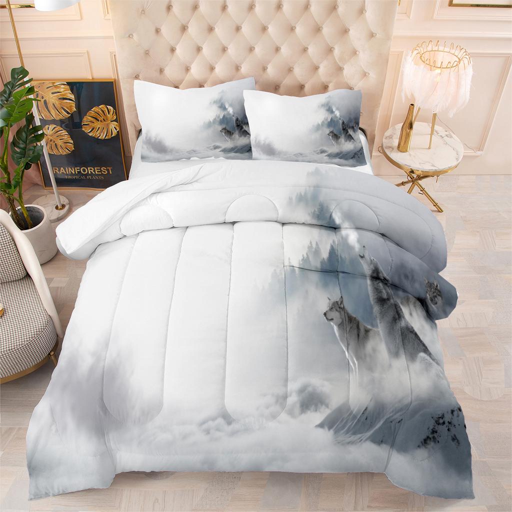 Colorful Wolf Head Quilt Fat Quilt Digital Printing Bedding Three-piece Quilt Cover