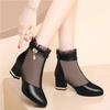 Mesh Women's Shoes Medium Heel Shoes Women's Thick Heel Short Tube Women's Boots Women's Shoes Spring and Autumn New Black Shoes Women's Shoes Women