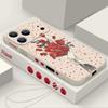 Étui Cordon Motif Fleurs Roses Rouges Pour iPhone 17 Pro Max Funda iPhone 16 15 14 13 Pro Max 11 16E 17E Coque Souple en Silicone