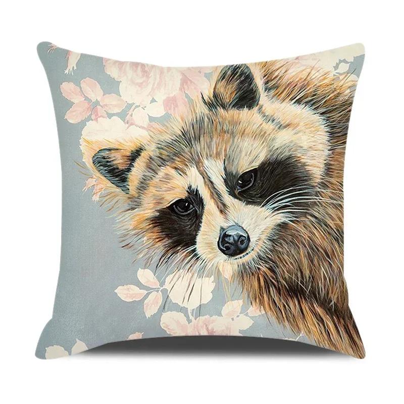 Watercolor Animals Cushion Cover 45X45Cm Cartoon Animals Portrait Printed Throw Pillow Cover Home Decorative Pillowcase For Sofa
