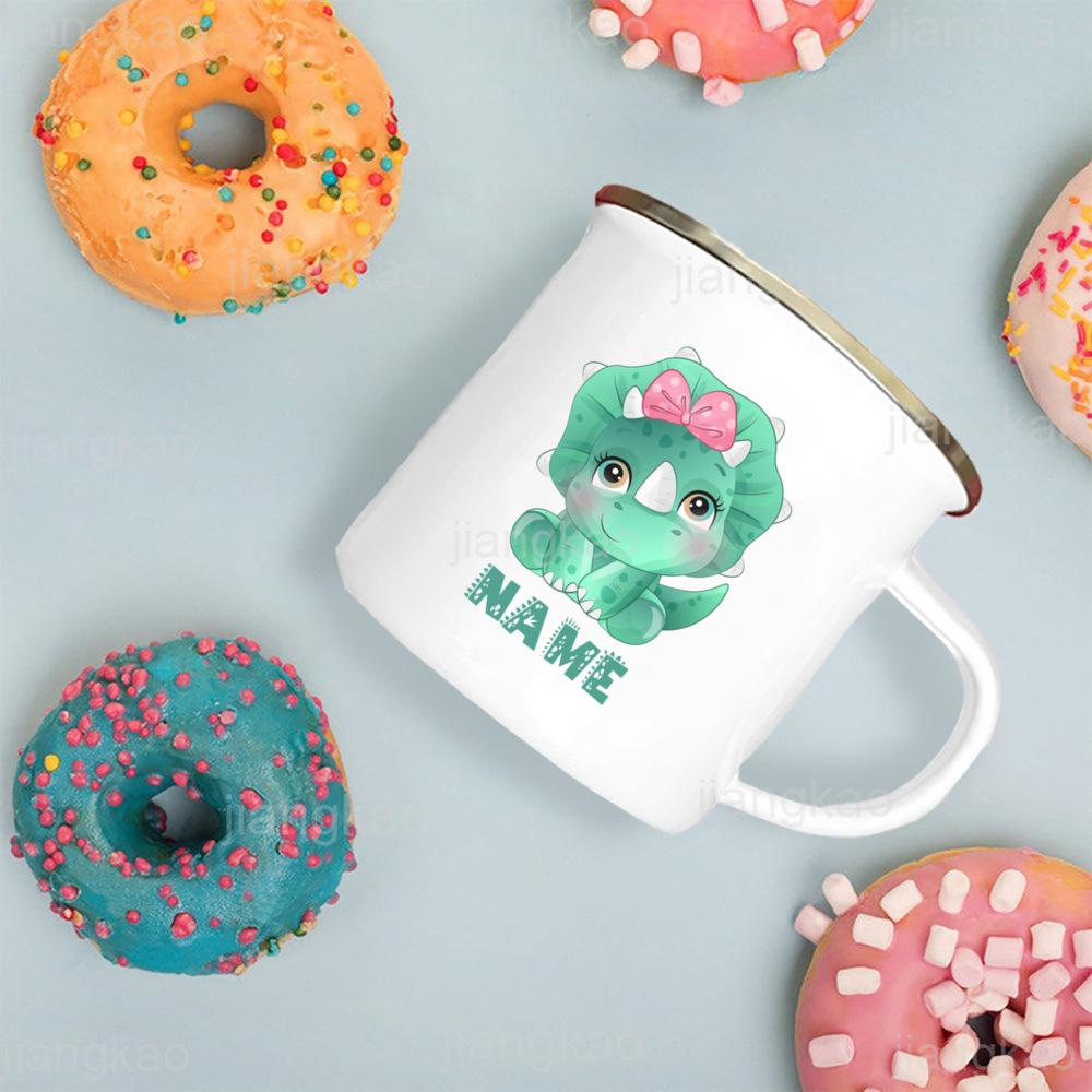 Personalized Kids Mug Hot Chocolate Custom Dinosaur with Name Cup for Boys Girls Handle Mugs Birthday Party Favors Children Gift