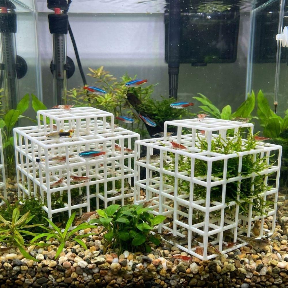 3D Printed Fish Shrimp Hideout Shelter Hollow Out Plastic Aquarium Cave Shelter Grid Multi-level Natural Look Betta Habitat