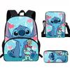 Stitch Kids School Backpack Set Elementary Students Oxford Fabric Ergonomic Design Printed Cartoon 3-Piece Bundle