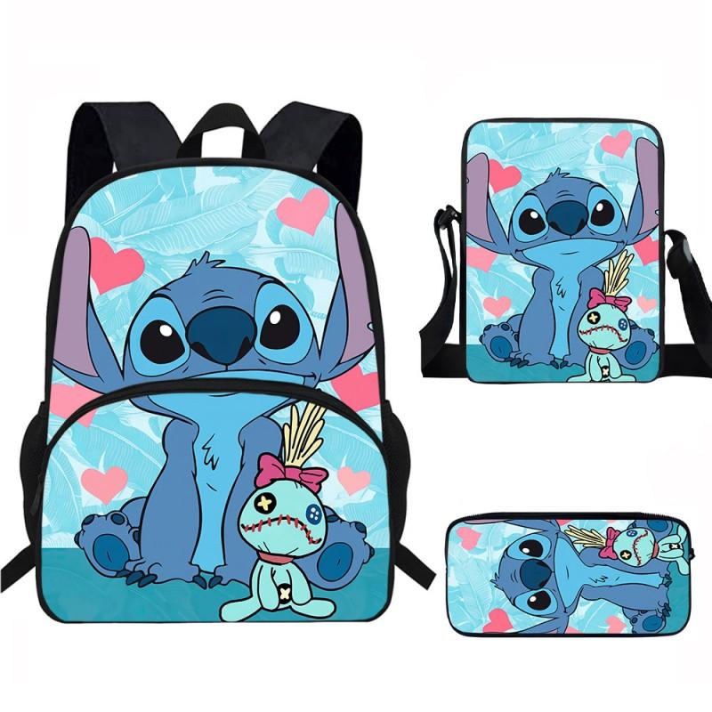 Stitch Kids School Backpack Set Elementary Students Oxford Fabric Ergonomic Design Printed Cartoon 3-Piece Bundle