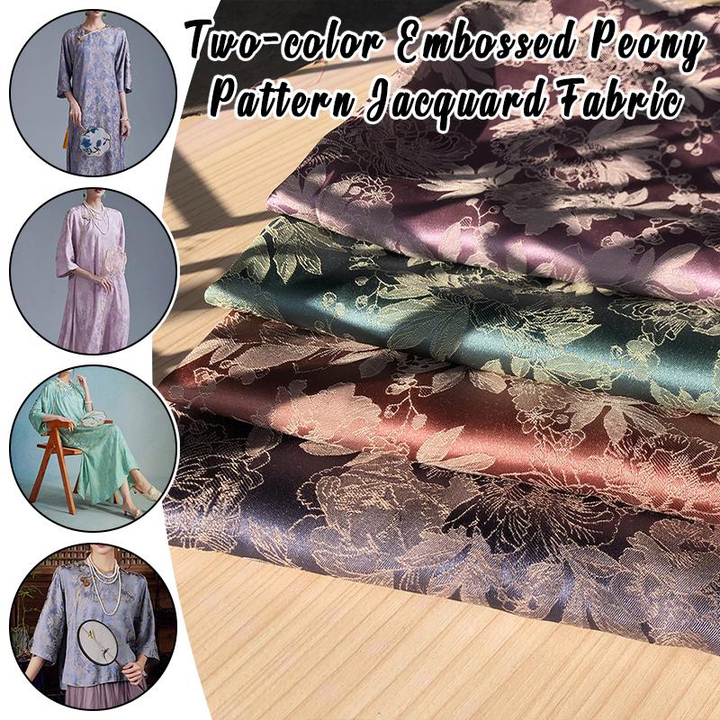 Two-color Embossed Peony Pattern Cheongsam Cloth Imitation Silk Skin Friendly Jacquard Fabric for Sewing Chinoiserie Hanfu Skirt