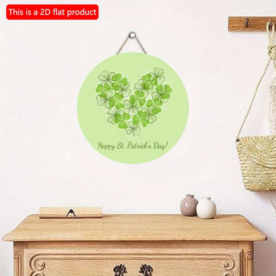2D Flat 20*20cm1pc St.Patrick's Day Green Three-leaf Love Heart Shape Round Door Pendant, St.Patrick'sDay Simple Style Hanging Wooden Sign Suitable