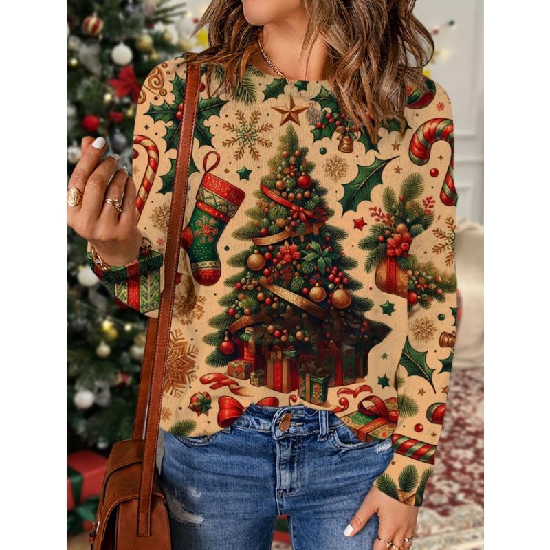 2025 Neue Herbst- und Wintermode Modischer und Niedlicher Weihnachten Allover-Druck Rundhals Nerzfell-Druckpullover