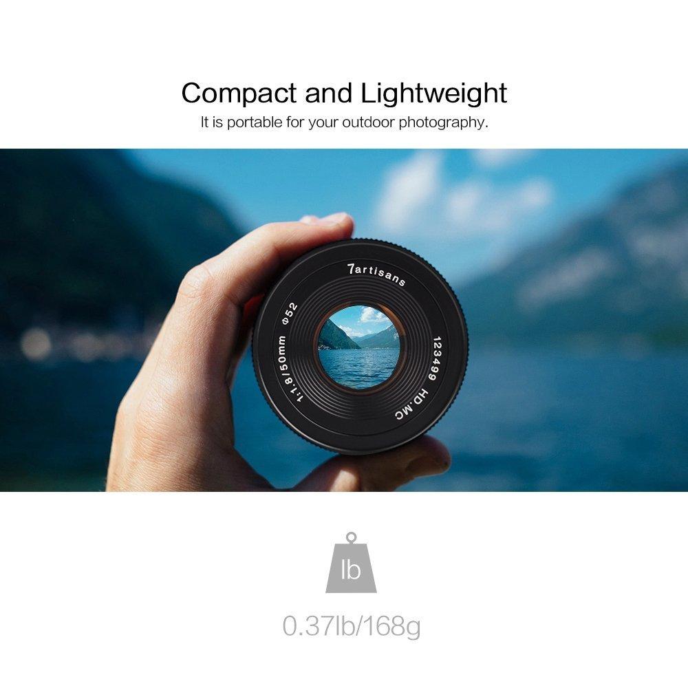 7artisans 50mm Manual Focus Lens Widely Fits Compact Mirrorless Cameras Fuji XM2 X Black F1.8 APS-C X-A1 X-A10 X-A2 X-A3 A-AT X-M1 X-T1 X-T10 X-T2