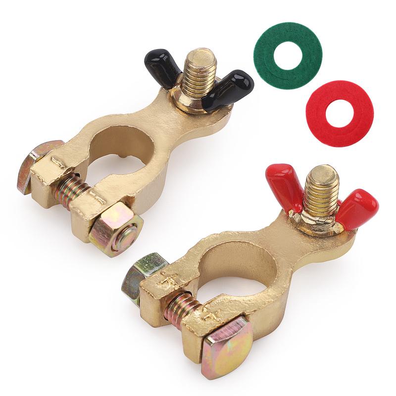 1Pair Car Battery Terminal Connectors Protector Wire Cable Clamp Adjustable Conductive Caps Stud Type Cable Positive Negative